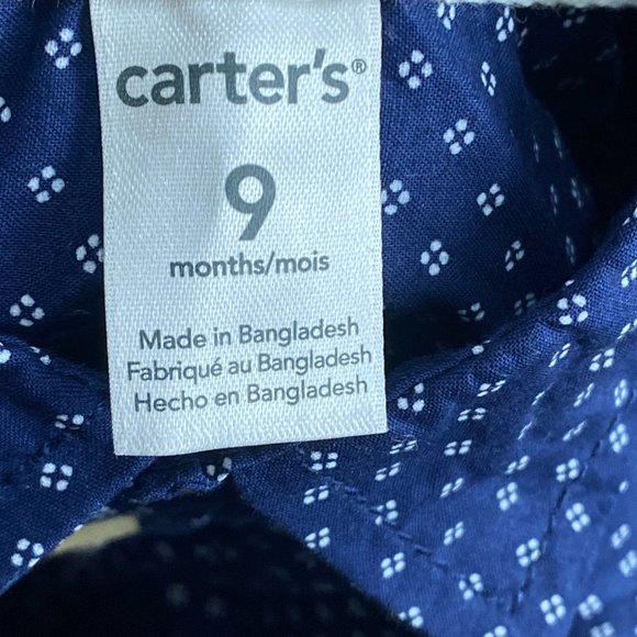 Carter's ❤️ Navy Button Front Polka Dot Romper Size 9 Month (PRE-LOVED) - Picture 4 of 5
